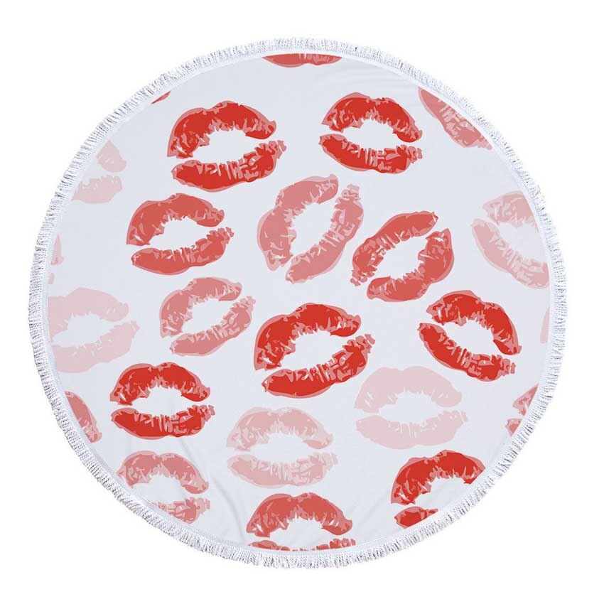 Prodotti Telo mare rotondo con stampa Sweet Lips in microfibra con coulisse Borsa per zaino Asciugamani da bagno per doccia Copri tappetino sportivo per yoga con nappe