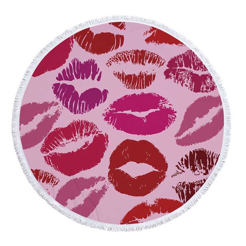 Prodotti Telo mare rotondo con stampa Sweet Lips in microfibra con coulisse Borsa per zaino Asciugamani da bagno per doccia Copri tappetino sportivo per yoga con nappe