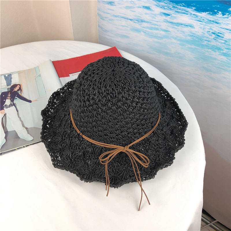 Cappelli da sole estivi pieghevoli Bowknot da donna 2019 Cappello di paglia a tesa larga da spiaggia floscio per viaggi