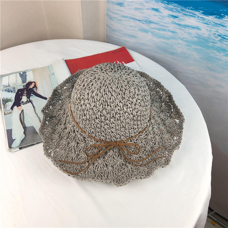 Cappelli da sole estivi pieghevoli Bowknot da donna 2019 Cappello di paglia a tesa larga da spiaggia floscio per viaggi