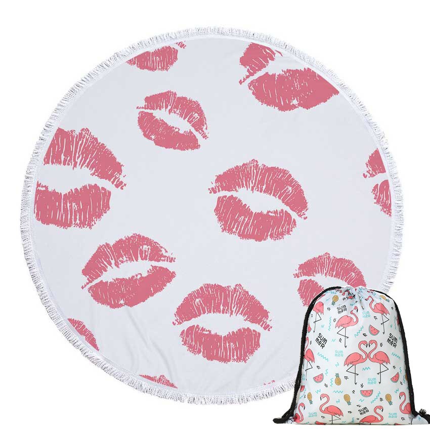 Prodotti Telo mare rotondo con stampa Sweet Lips in microfibra con coulisse Borsa per zaino Asciugamani da bagno per doccia Copri tappetino sportivo per yoga con nappe