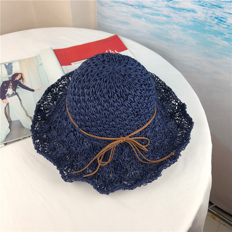 Cappelli da sole estivi pieghevoli Bowknot da donna 2019 Cappello di paglia a tesa larga da spiaggia floscio per viaggi