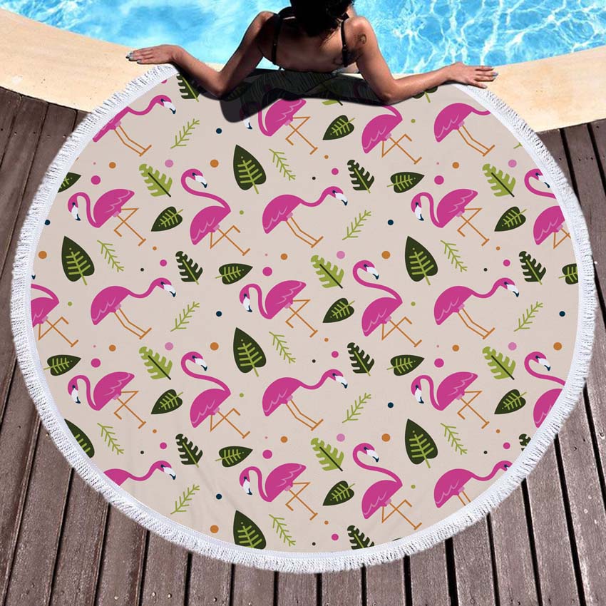 Prodotti WHQ 150*150 cm Fenicotteri Fiori Stampa Telo Mare Rotondo Microfibra DOCCIA ASCIUGAMANI DA BAGNO Estate Nuoto Scialle Stuoia di Yoga Nappa