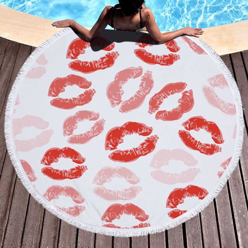 Prodotti Telo mare rotondo con stampa Sweet Lips in microfibra con coulisse Borsa per zaino Asciugamani da bagno per doccia Copri tappetino sportivo per yoga con nappe