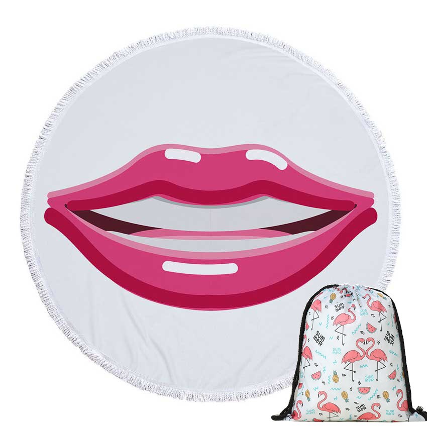 Prodotti Telo mare rotondo con stampa Sweet Lips in microfibra con coulisse Borsa per zaino Asciugamani da bagno per doccia Copri tappetino sportivo per yoga con nappe