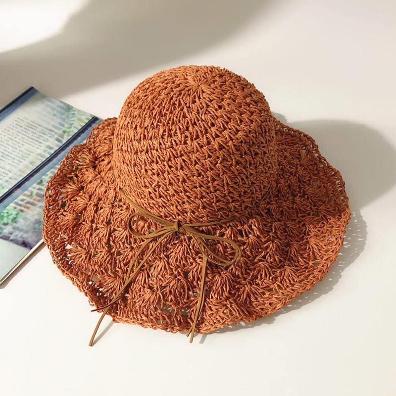 Cappelli da sole estivi pieghevoli Bowknot da donna 2019 Cappello di paglia a tesa larga da spiaggia floscio per viaggi