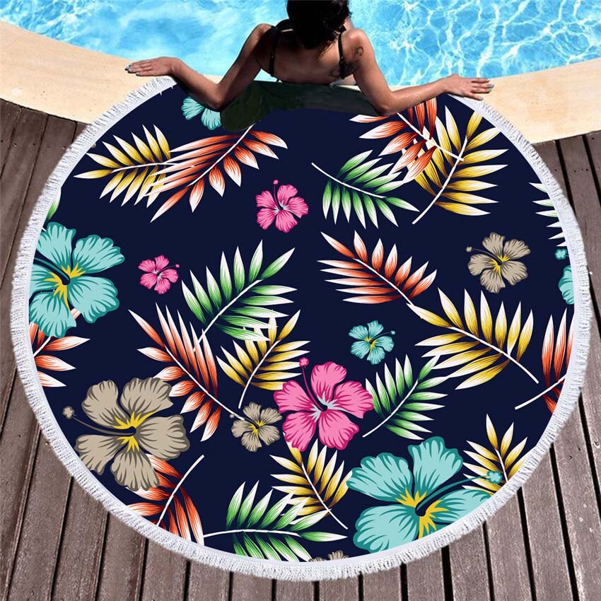 Asciugamani da spiaggia estivi rotondi con foglie Asciugamano da bagno con arazzo da parete in stile bohémien con borsa per zaino con coulisse Copri bikini spa