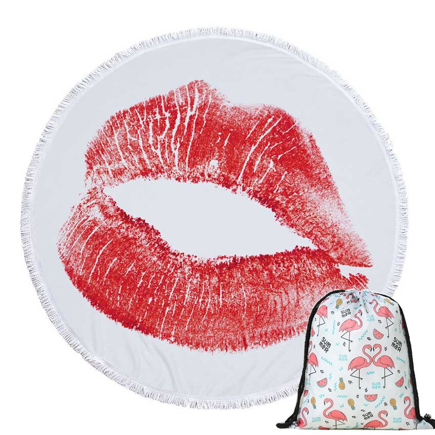 Prodotti Telo mare rotondo con stampa Sweet Lips in microfibra con coulisse Borsa per zaino Asciugamani da bagno per doccia Copri tappetino sportivo per yoga con nappe