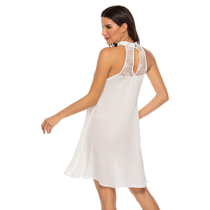 Prodotti Senza maniche Scava fuori le cuciture in pizzo Bianco Mini abito da donna Vintage Sexy Beach Abiti da donna eleganti 2019 Vestidos femminili