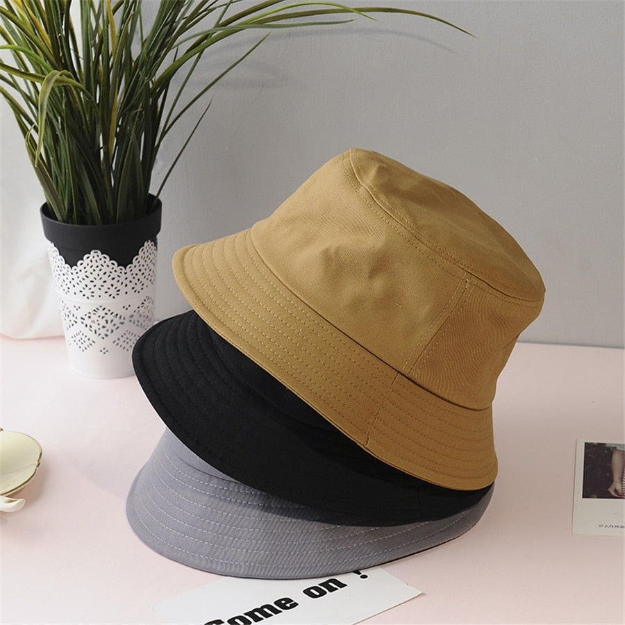 Prodotti New Unisex Cotton Bucket Hats Donna Summer Sunscreen Panama Hat Men Pure Color Sunbonnet Fedora Outdoor Fisherman Hat Beach Cap