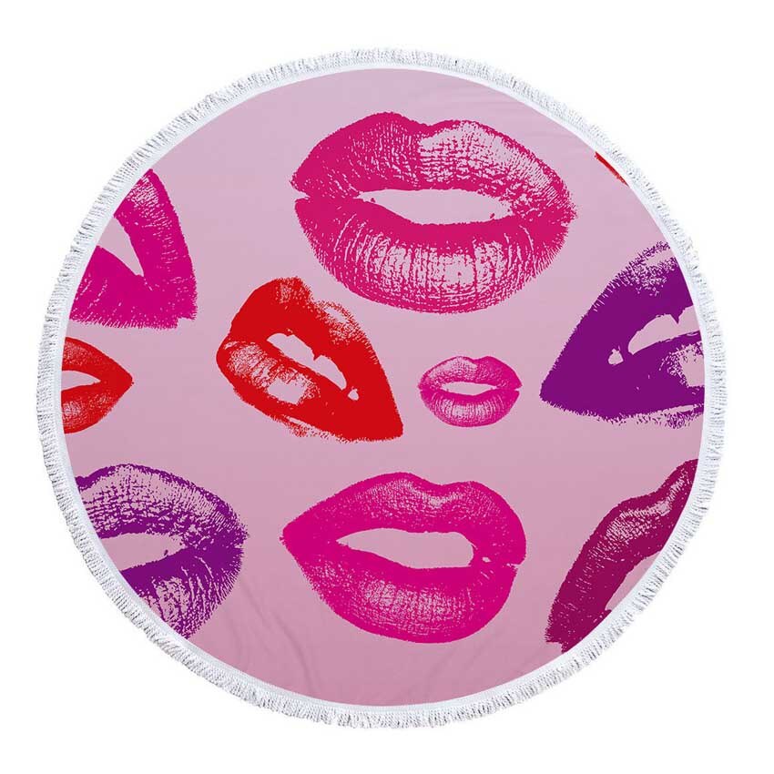 Prodotti Telo mare rotondo con stampa Sweet Lips in microfibra con coulisse Borsa per zaino Asciugamani da bagno per doccia Copri tappetino sportivo per yoga con nappe