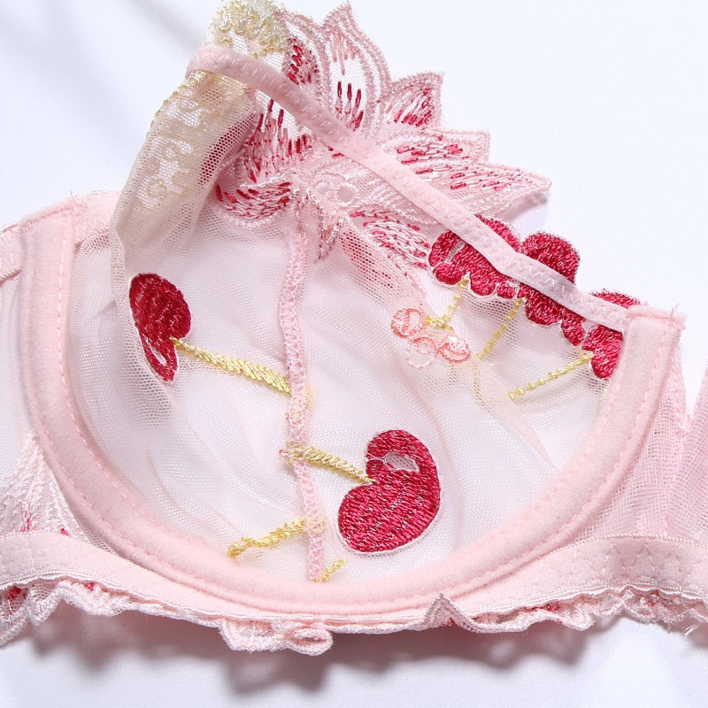 Prodotti Reggiseno carino Lingerie Donna Kawaii Cherry Ricamo Reggiseno da donna con ferretto trasparente sfoderato ideale solo per reggiseno estivo