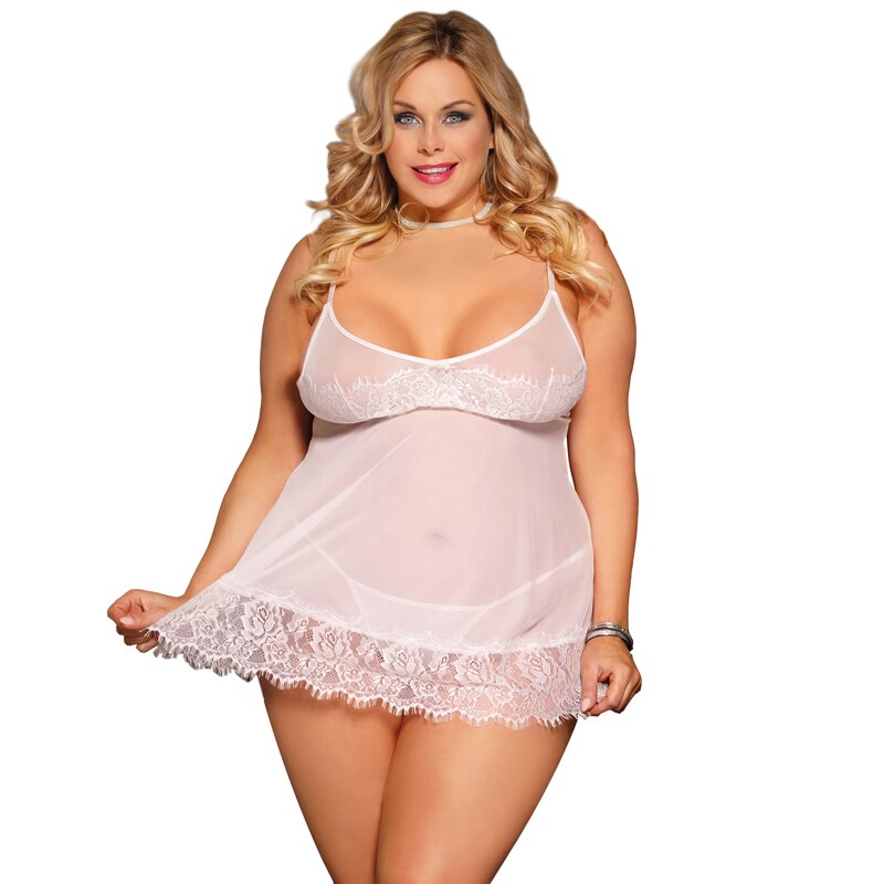 Comeonlover Babydoll Lingerie Sexy per donna Pizzo bianco 5XL Sleepwear Plus Size Biancheria intima erotica con perizoma Loungewear