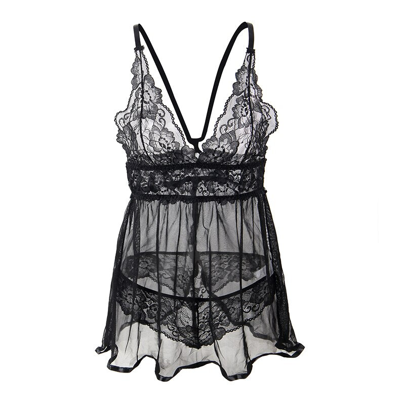 Prodotti Comeonlover Donna Sexy Lingerie Pigiama erotico Abito trasparente in pizzo Abiti da notte senza schienale Abiti con scollo a V Lenceria Lingerie Porno