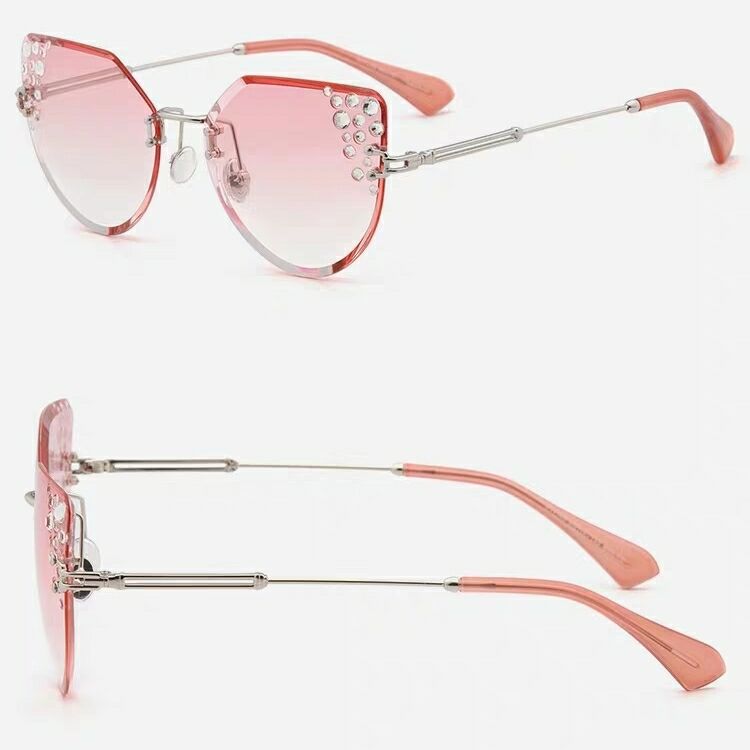 Prodotti MS Cat Eye Occhiali da sole senza montatura Donna Luxury Taglio Occhiali da sole Retro Lady Gradient Occhiali da vista Outdoor Shades UV400 Eyewear