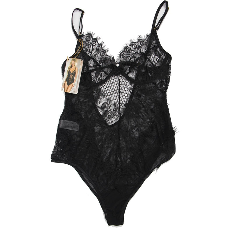 Comeonlover Tuta da donna Tuta trasparente Body sexy Orsacchiotti Lingerie Tuta con orsacchiotto a rete Tuta nera senza maniche Pagliaccetti