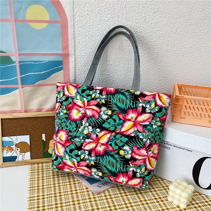 Prodotti Moda pieghevole da donna borsa a mano di grandi dimensioni borsa da donna casual fiore stampa tela Graffiti borsa a tracolla spiaggia Bolsa Feminina