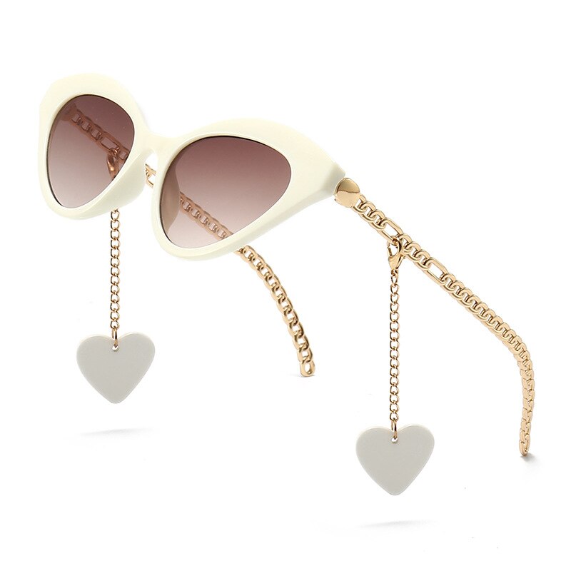 2021 Fashion Cat Eye Occhiali da sole Nuove donne Luxury Brand Designer Occhiali da sole Donna Love Pendant Eyewear Catena d'oro Acetato UV400