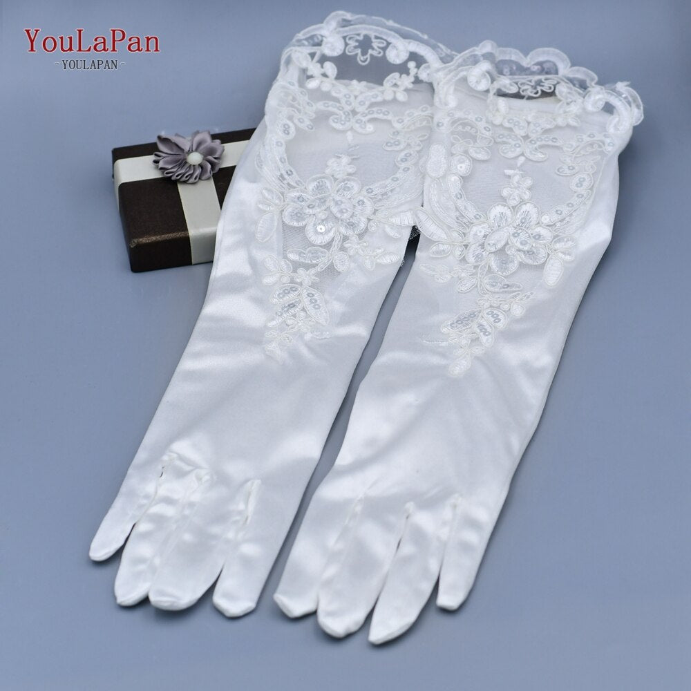 YouLaPan M06 1 paio di guanti da sposa Guanti da sposa Raso con perline Eleganti per le donne Guanti da dito Guanti da festa Accessori da sposa