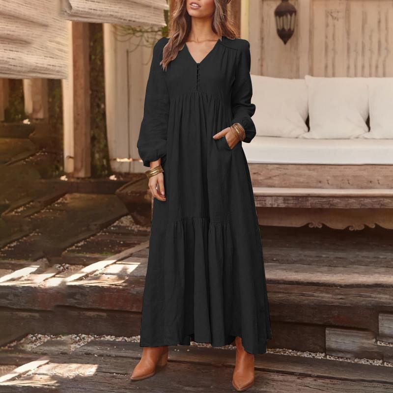 Abito camicia bohemien Maxi vestito estivo da donna ZANZEA 2023 Primavera elegante casual con scollo a V Ruflle Vestido Abito da donna a maniche lunghe