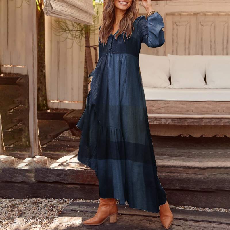 Abito camicia bohemien Maxi vestito estivo da donna ZANZEA 2023 Primavera elegante casual con scollo a V Ruflle Vestido Abito da donna a maniche lunghe