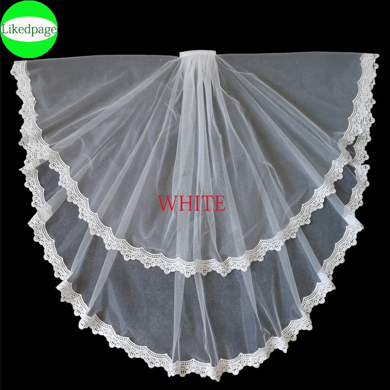 Prodotti Velo da sposa corto Accessori per velo da sposa Due strati Voile semplice Mariage Welon Slubny Bordo in pizzo Velo De Novia Sposa con pettine in metallo