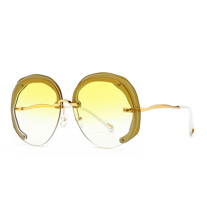 Prodotti SHAUNA Fashion Oversize Occhiali da sole rotondi senza montatura Donna Clear Ocean Gradient Lens Shades UV400 Occhiali da sole da uomo di tendenza