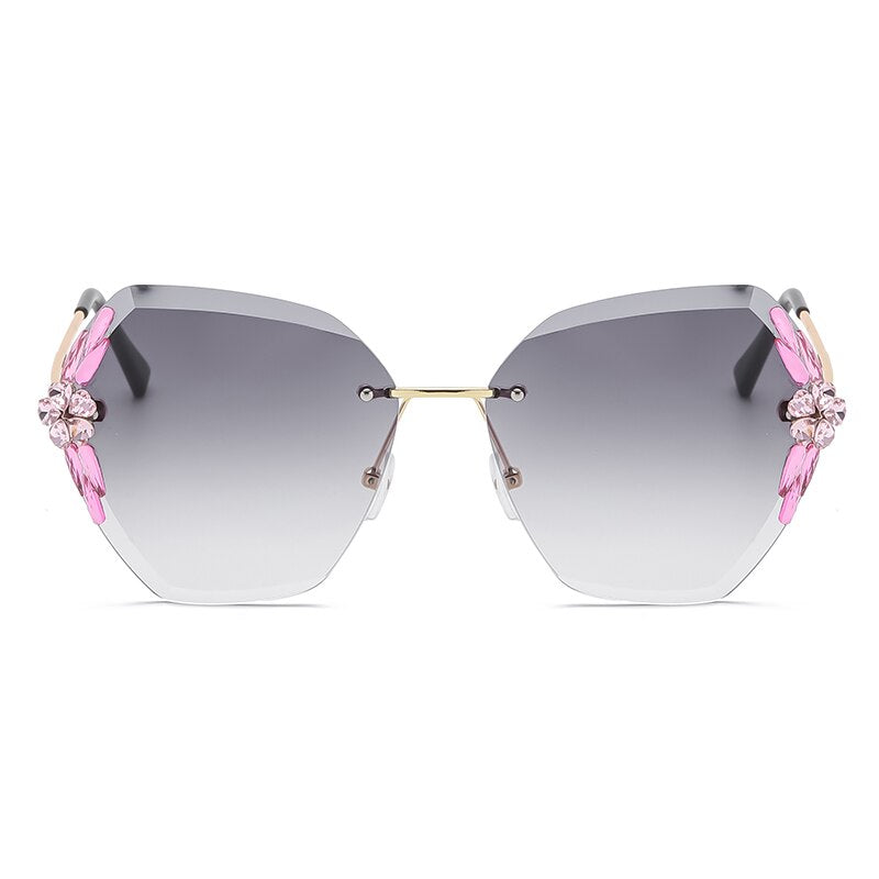 Prodotti Moda Occhiali da sole senza montatura con strass Donna UV400 Occhiali da sole di design di lusso Occhiali da sole vintage Occhiali da sole sfumati Gafas Oculos 2021