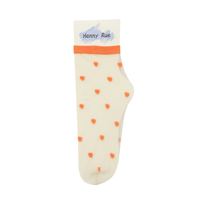 LKWDer 1 paio di calze da donna in filamento di vetro dolce estate primavera colori cuore moda donna caviglia calzino carino Calcetines trasparenti