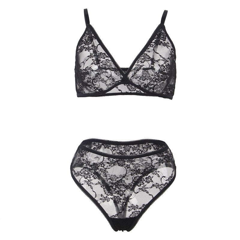 Prodotti Comeonlover Donne sexy trasparenti Nero Erotico Cinturino per spaghetti Pizzo floreale Reggiseno ad alta elasticità Set manica lunga Taglie forti Lingerie