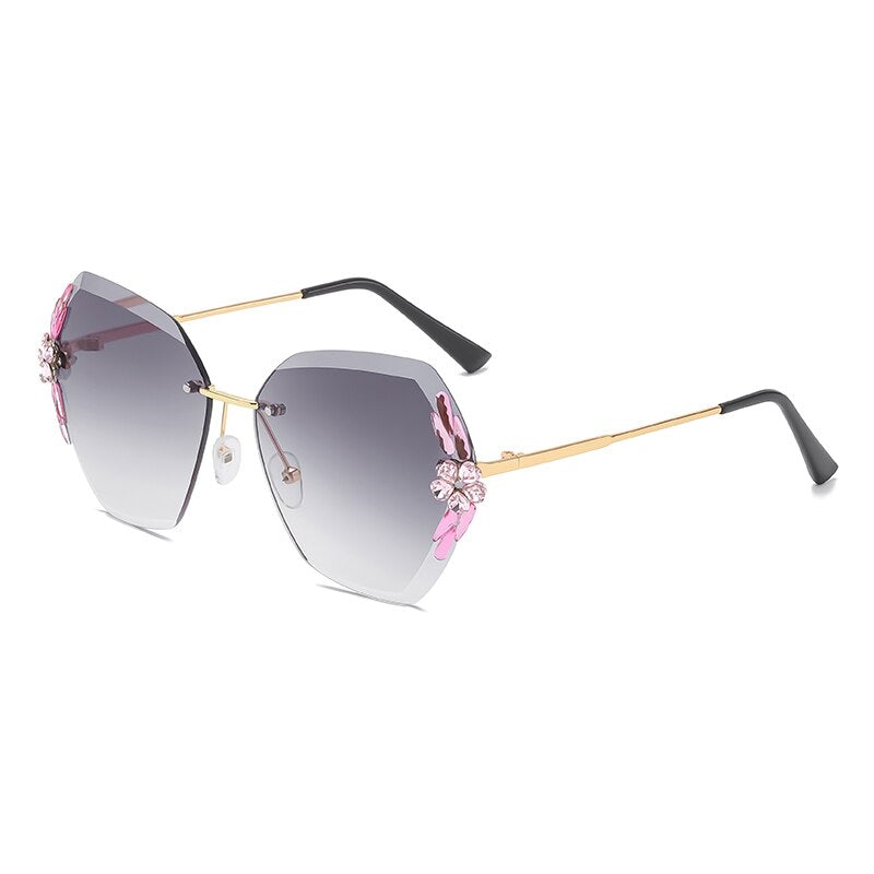 Prodotti Moda Occhiali da sole senza montatura con strass Donna UV400 Occhiali da sole di design di lusso Occhiali da sole vintage Occhiali da sole sfumati Gafas Oculos 2021