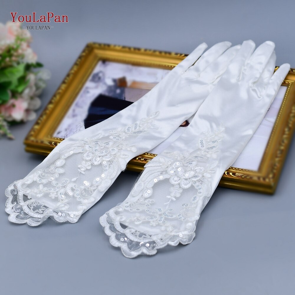 YouLaPan M06 1 paio di guanti da sposa Guanti da sposa Raso con perline Eleganti per le donne Guanti da dito Guanti da festa Accessori da sposa