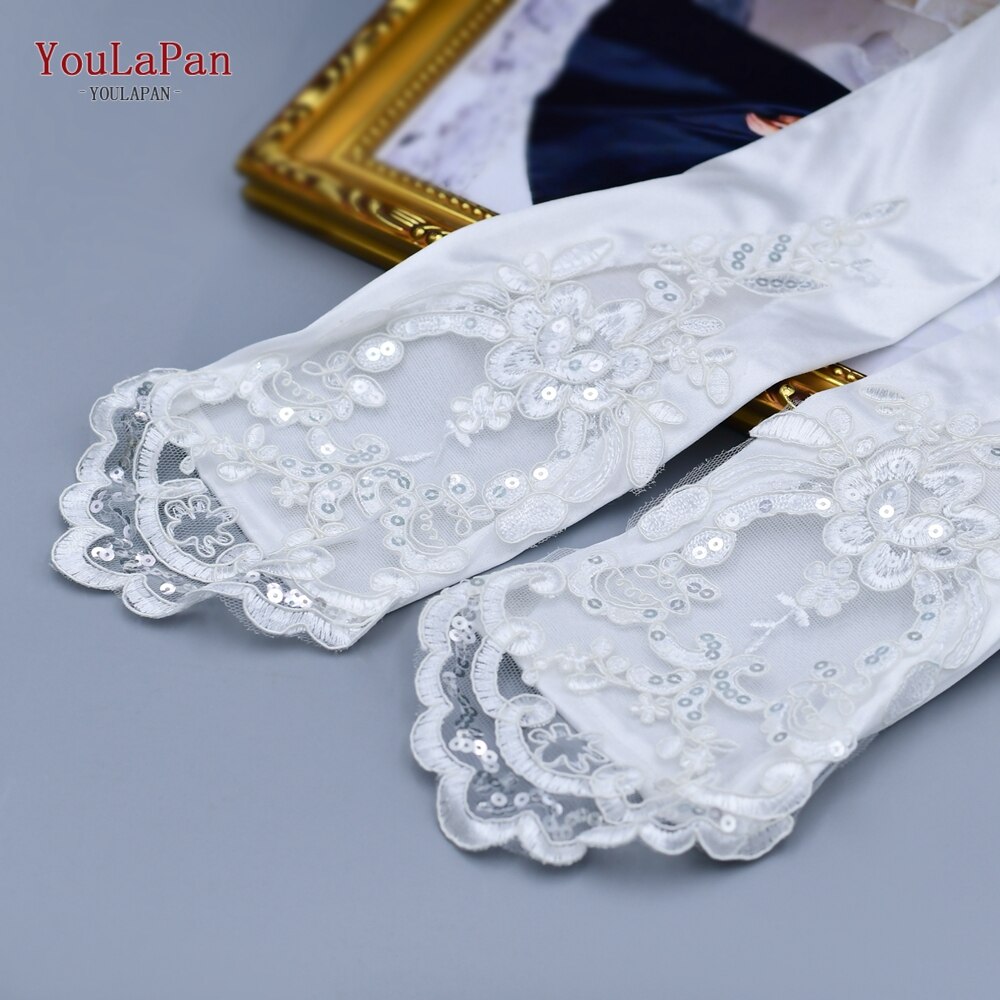 YouLaPan M06 1 paio di guanti da sposa Guanti da sposa Raso con perline Eleganti per le donne Guanti da dito Guanti da festa Accessori da sposa