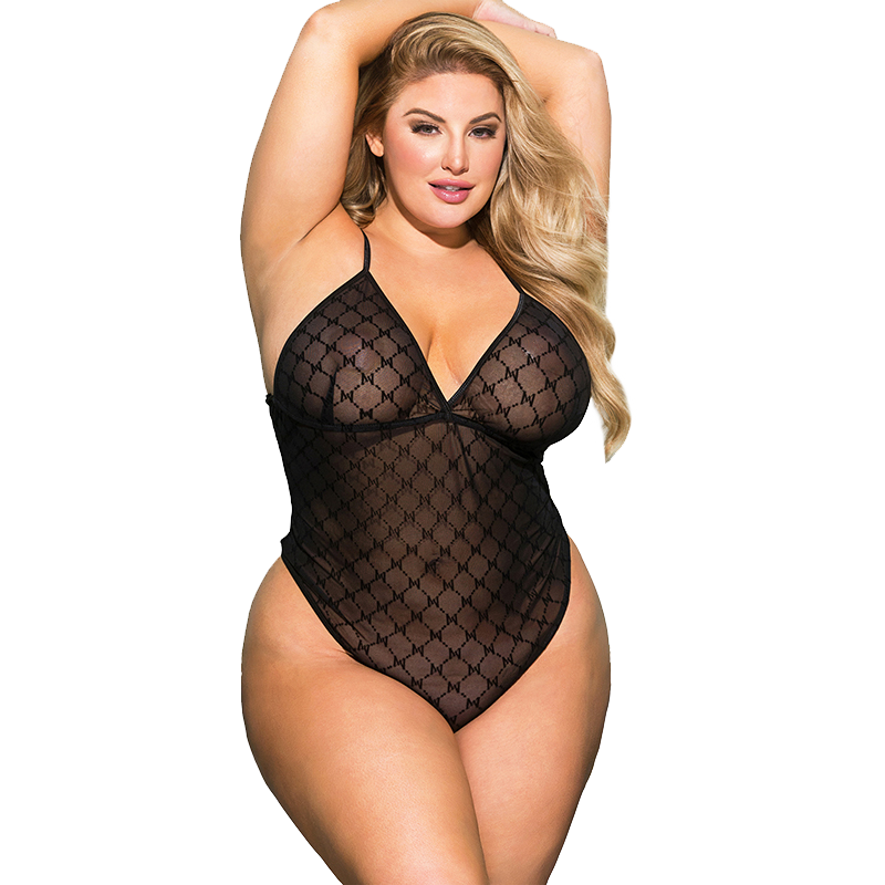 Comeonlover Women Mesh Body Sexy Plus Size Spaghetti Strap Black Prospettiva Mesh Check Pagliaccetti Teddy Sleepwear trasparente