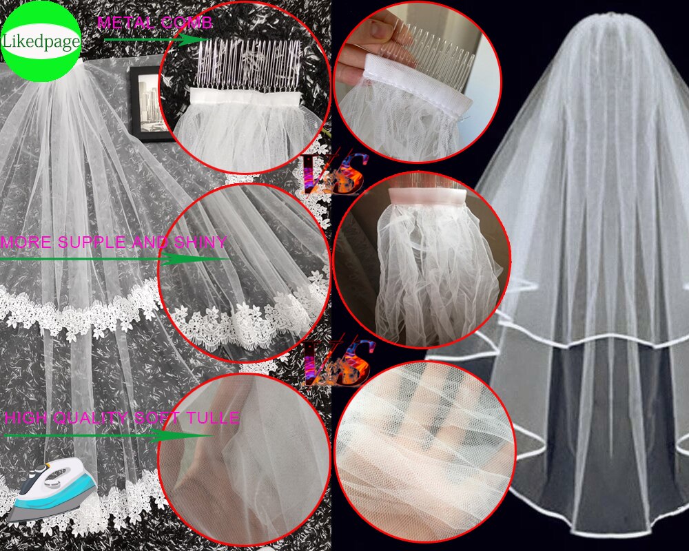 Prodotti Velo da sposa lungo da sposa 2021 Uno strato Voile Mariage Welon Slubny Bordo in pizzo Veu De Noiva Longo Accessorio per diserbo Pettine in metallo