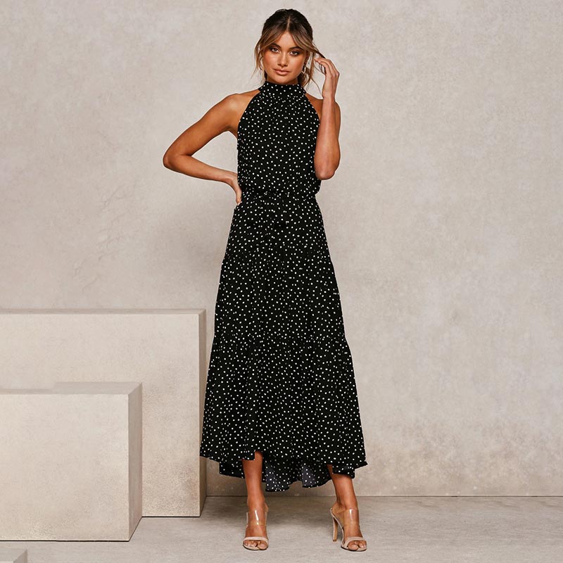 OUSLEE Summer Casual Long Dress Boho Style Halter Polka Dot Abiti Donna Elegante Party Print Maxi Abiti Donna Abiti Mujer