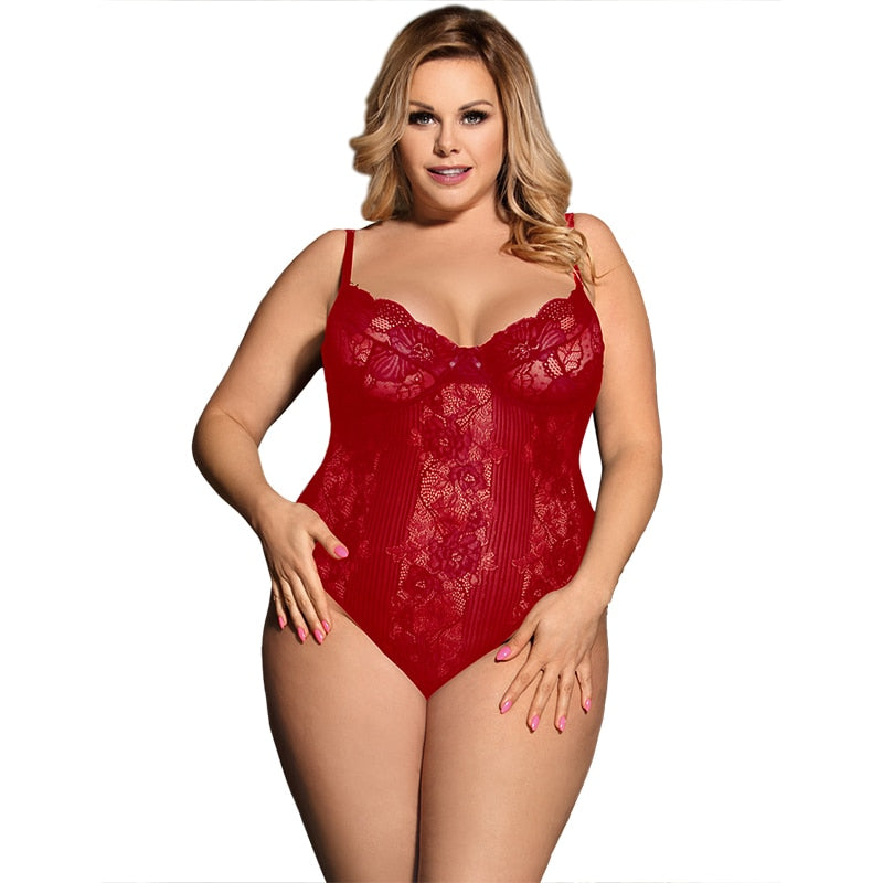 Comeonlover Tuta in maglia di pizzo con ferretto Tuta aderente senza schienale per donna Tuta trasparente Tuta sexy in lingerie con orsacchiotti