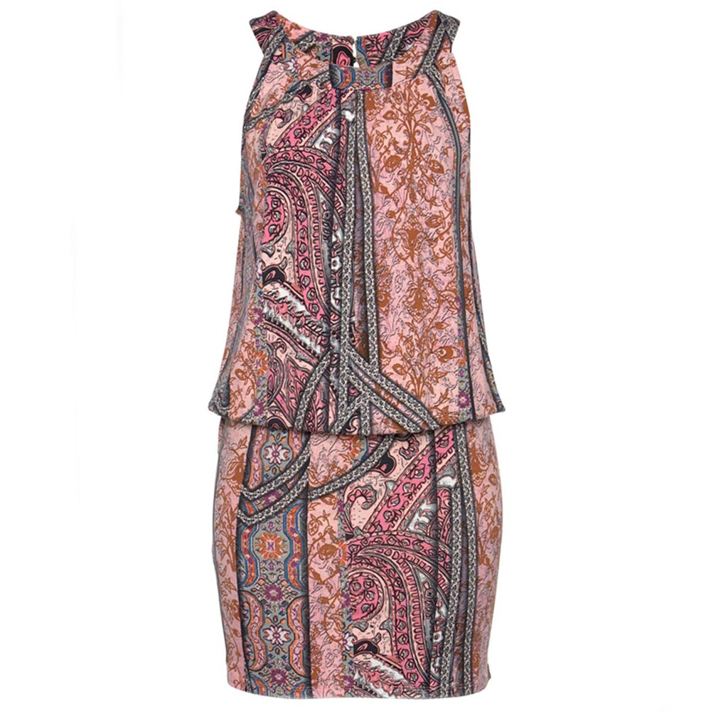 Prodotti Paisley Mix Stampa Abiti Donna Estate O-Collo Canotta Senza Maniche Indietro Scava Fuori Elastico In Vita Stile Spiaggia Mini Abito Aderente