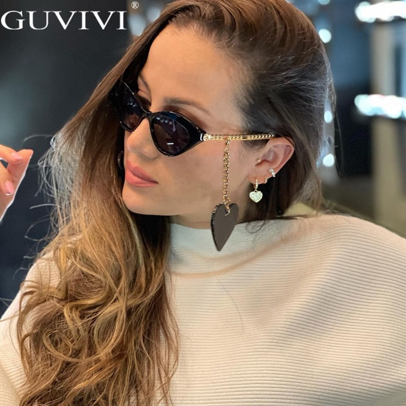 2021 Fashion Cat Eye Occhiali da sole Nuove donne Luxury Brand Designer Occhiali da sole Donna Love Pendant Eyewear Catena d'oro Acetato UV400