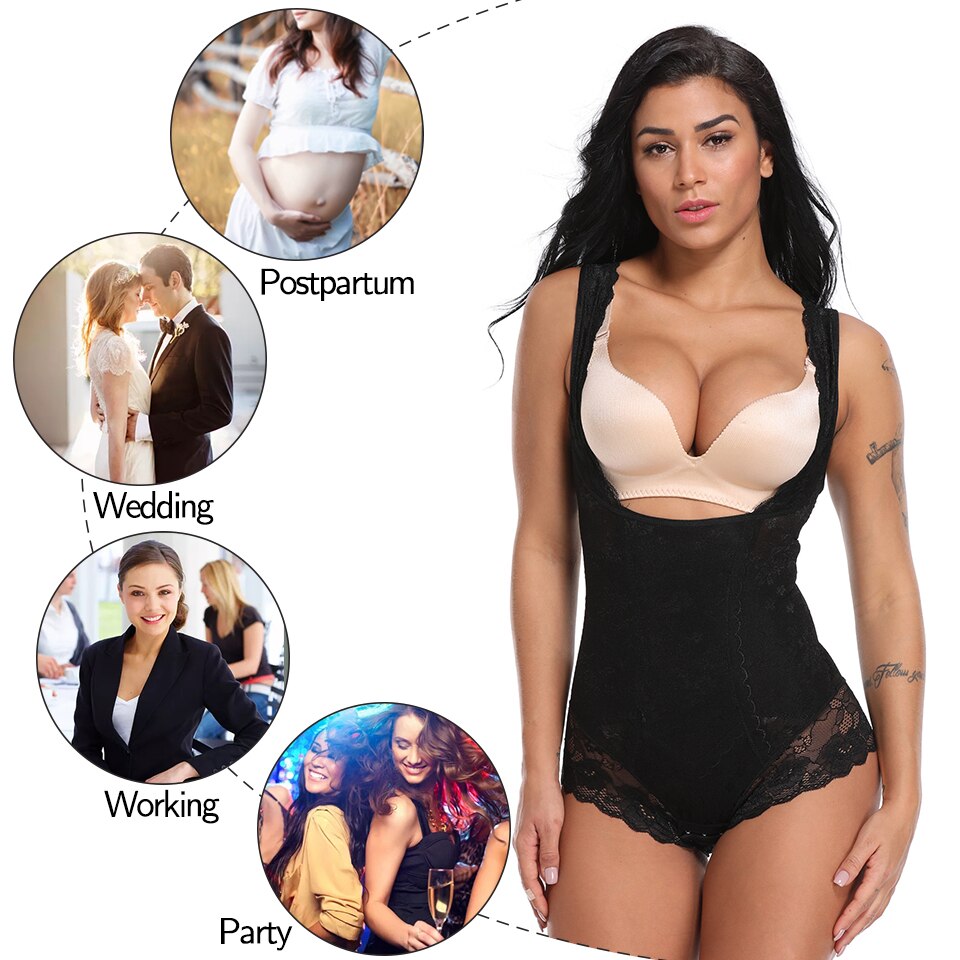 Body modellante in pizzo floreale per donna Tummy Firm Control Slimmer Busto aperto Body Shapers Intimo sollevatore senza schienale