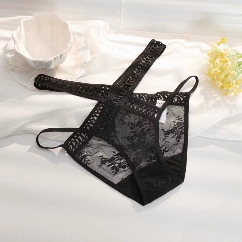 CINOON New Sexy Lingerie di pizzo Donna Mutandine a vita bassa G String Mutandine da donna Scava fuori Tentazione Intimo femminile Slip con cinturino incrociato