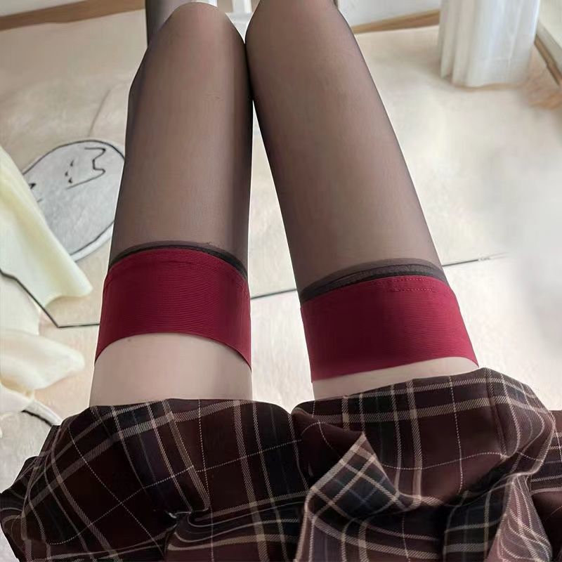 Prodotti Calze a rete alte da festa per ragazze Lolita Punk gotico da donna Sexy trasparenti sopra il ginocchio Calzini alti lunghi con bordo largo nero rosso