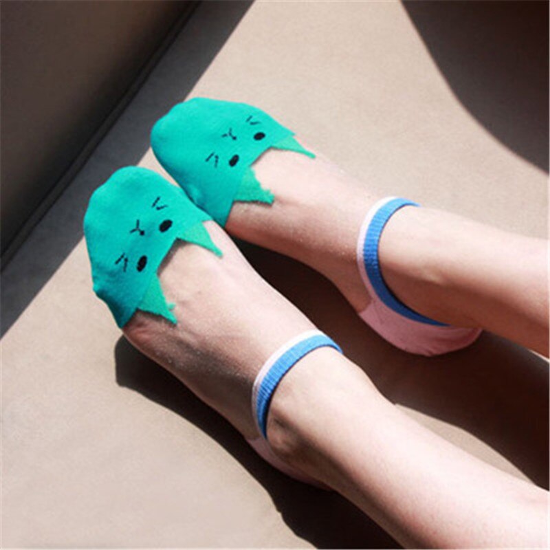 1Pair Cute Print Cat Harajuku Calzini trasparenti Donna Ragazze Summer Fun Animal Low Hipster Lovely Invisible Ankle Sox Female Sox