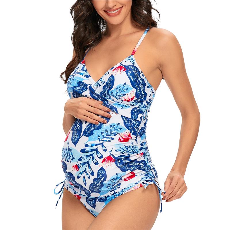 Liu&Qu Costume da bagno premaman da donna Sexy Costume da bagno in due pezzi per gravidanza Costume da bagno con scollo a V Avvolgere sul davanti Tankini Abbigliamento da spiaggia in gravidanza