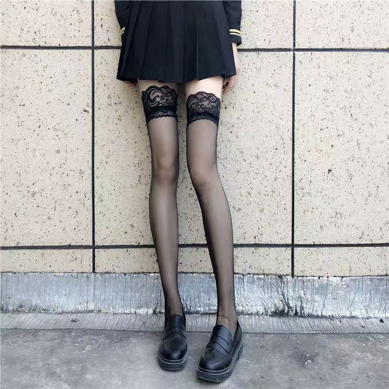 Prodotti Costumi JK Donne Sexy Calze a rete alte alla coscia Lolita Ragazze Punk gotico Trasparente sopra il ginocchio Calze lunghe rosse con bordo largo