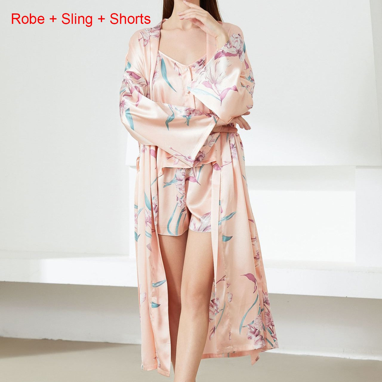 Prodotti Stampa Flower NightyRobe Suit Sleepwear Sexy Kimono in raso Abito da donna Accappatoio Intimo Lingerie Nightwear Camicia da notte di seta