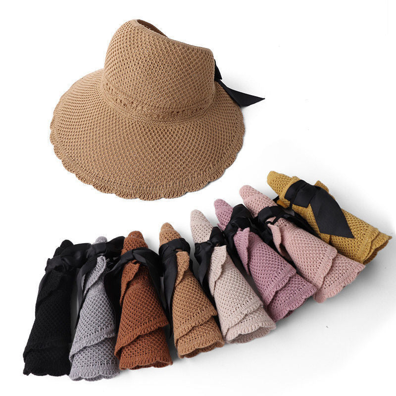 Prodotti 2023 New Fashion Visiera parasole a tesa larga Cappelli Crochet Picnic Beach Protezione UV Scallop Cap Per cappelli da donna estivi all'aperto