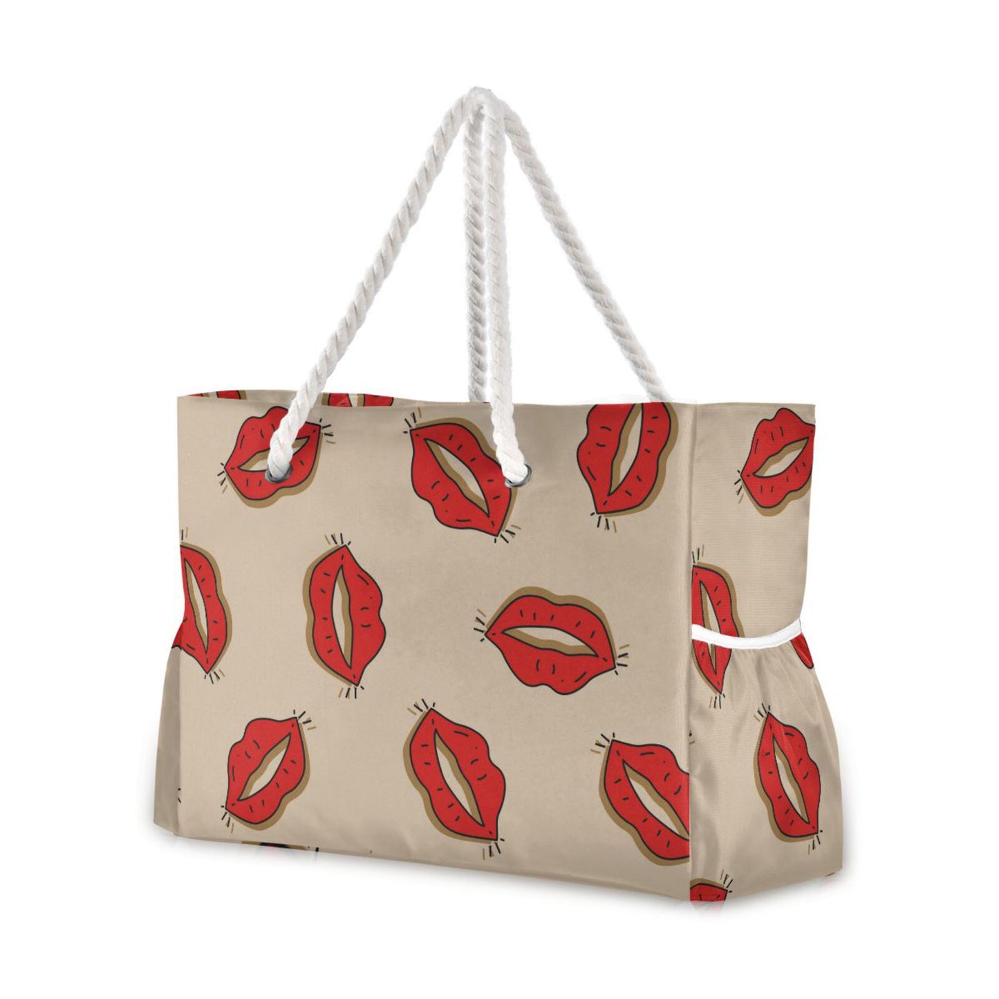 Prodotti 2023 New Ladies Beach Handbag Red Lips Cuore Grande capacità Borsa shopping a spalla nera Boemia Borse casual femminili