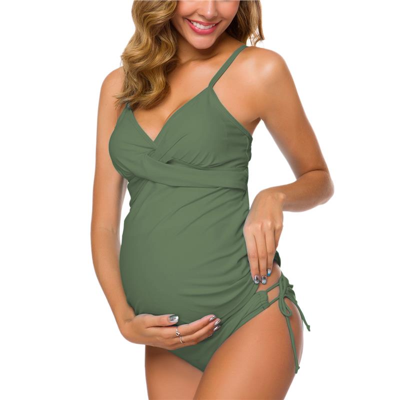 Liu&Qu Costume da bagno premaman da donna Sexy Costume da bagno in due pezzi per gravidanza Costume da bagno con scollo a V Avvolgere sul davanti Tankini Abbigliamento da spiaggia in gravidanza