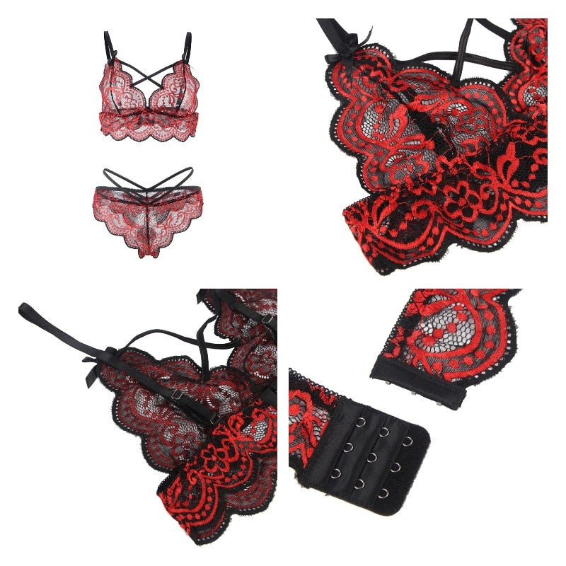 Comeonlover Set di biancheria da donna Set di bralette e mutandine sexy Set di biancheria intima di pizzo con spalline incrociate Set di biancheria intima sexy Taglie forti